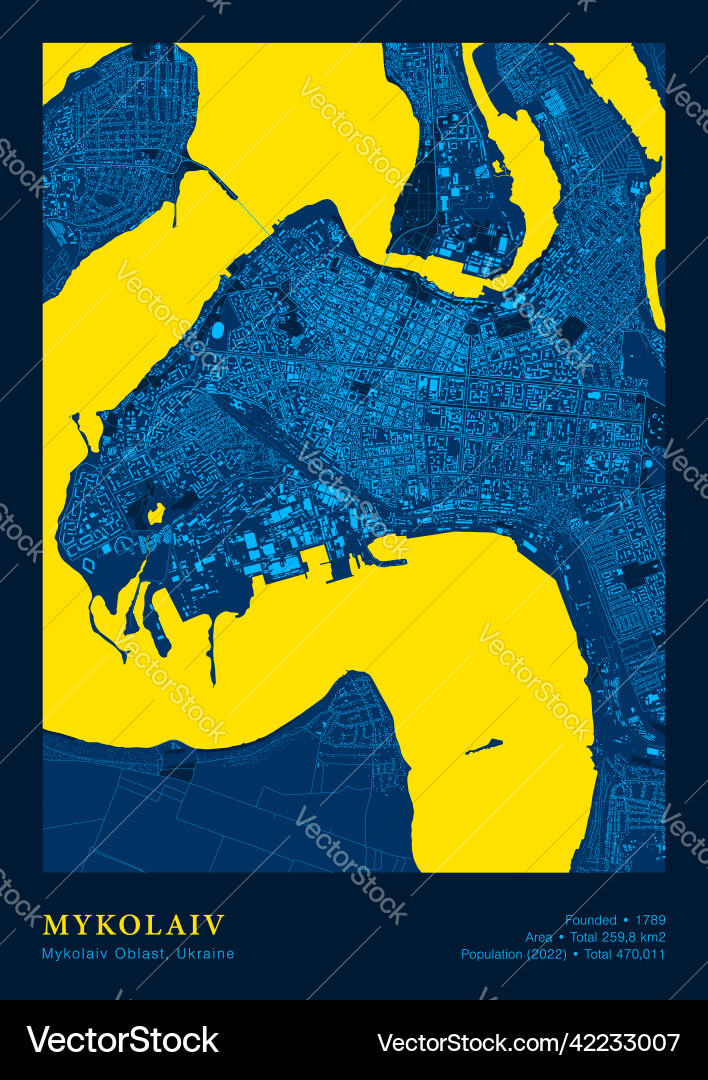 Mykolaiv map poster highly detailed Mykolaiv map poster highly detailed vector image