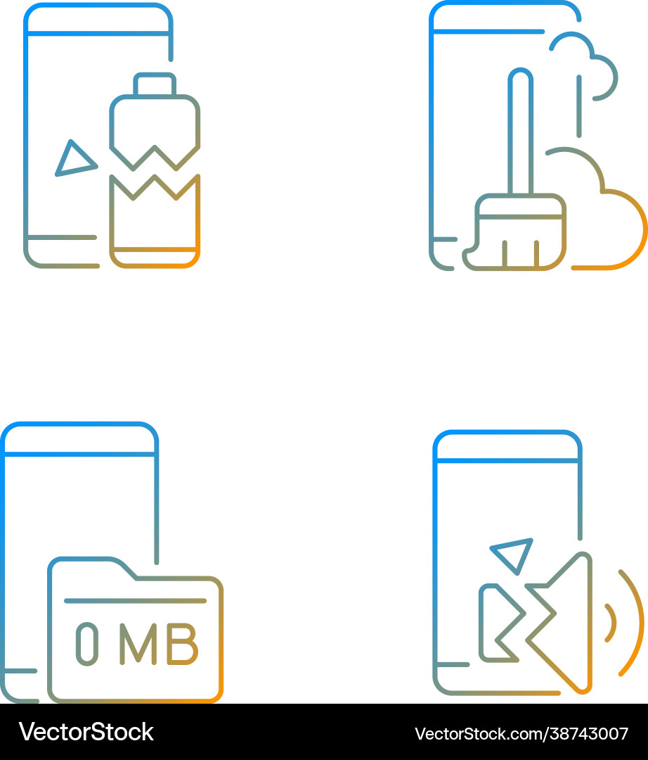 Phone errors gradient linear icons set Phone errors gradient linear icons set vector image
