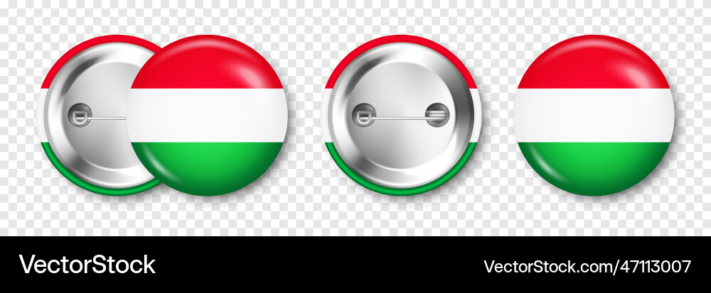 Realistic button badge with printed hungarian flag Realistic button badge with printed hungarian flag vector image