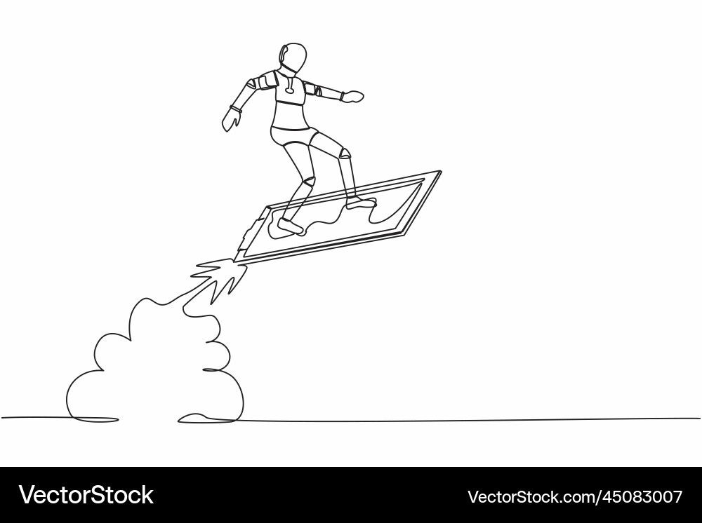 Single continuous line drawing robot riding Vector Image