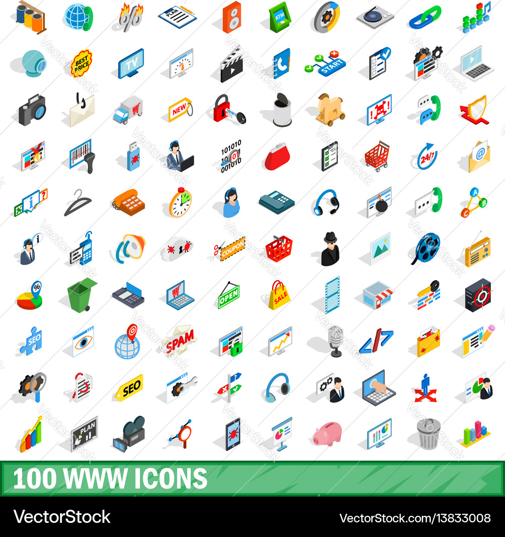 100 www icons set isometric 3d style Vector Image