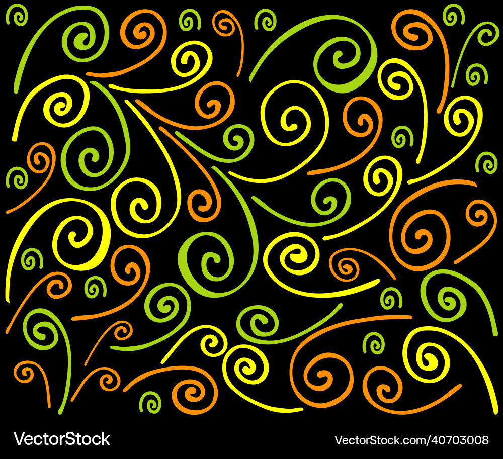 Abstract background of multicolored curls on a bla Abstract background of multicolored curls on a bla vector image