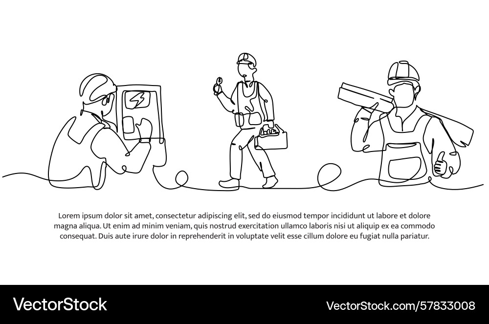Continuous line design of construction worker Continuous line design of construction worker Vector Image
