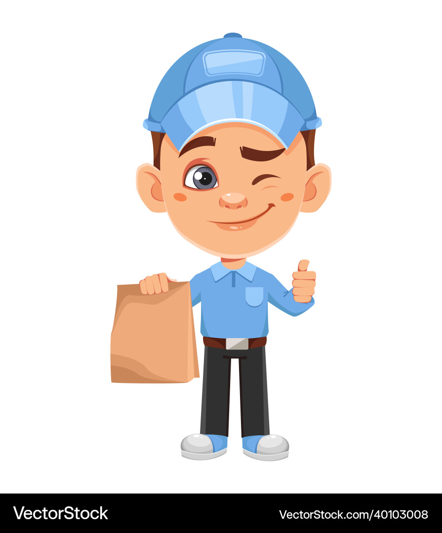 Courier cartoon character funny delivery man Courier cartoon character funny delivery man vector image