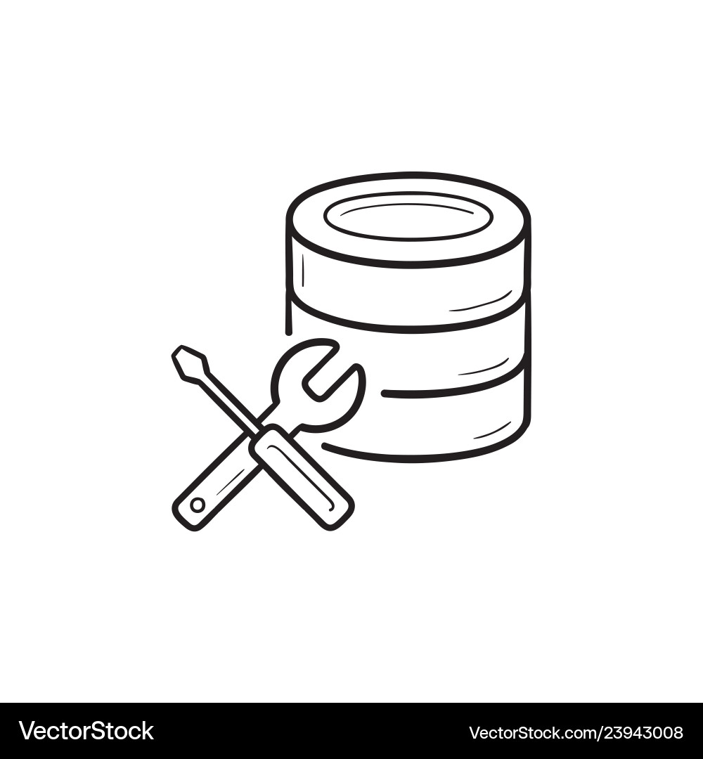 Database with wrench and screwdriver hand drawn Vector Image