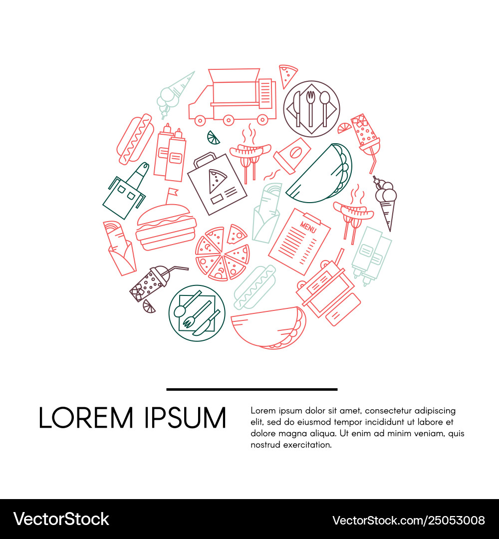 Fast food icons circle with text template outline Fast food icons circle with text template outline Vector Image