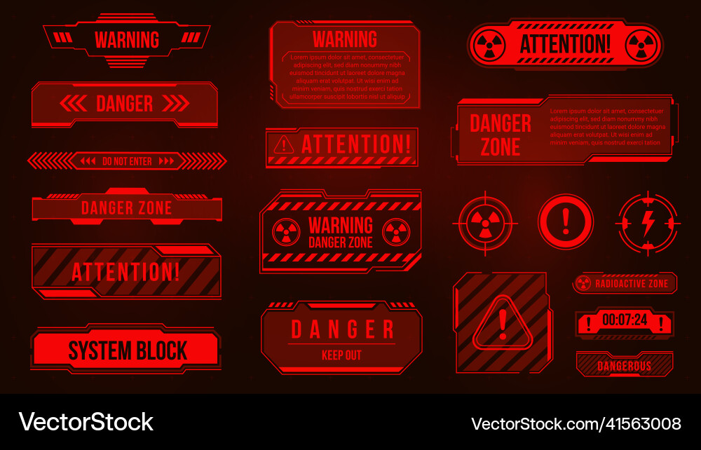 Futuristic hud danger zone and alert caution Futuristic hud danger zone and alert caution vector image