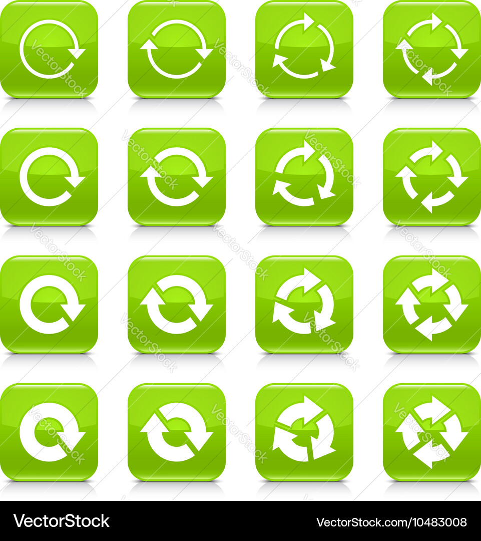 Green arrow repeat sign square icon web button Vector Image