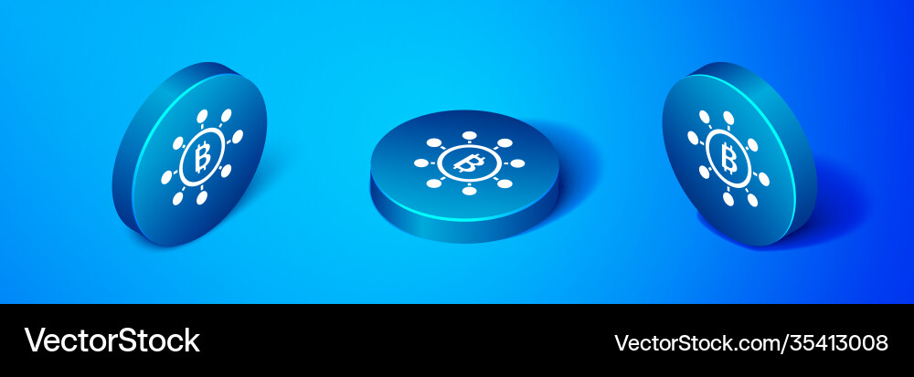 Isometric blockchain technology bitcoin icon vector image