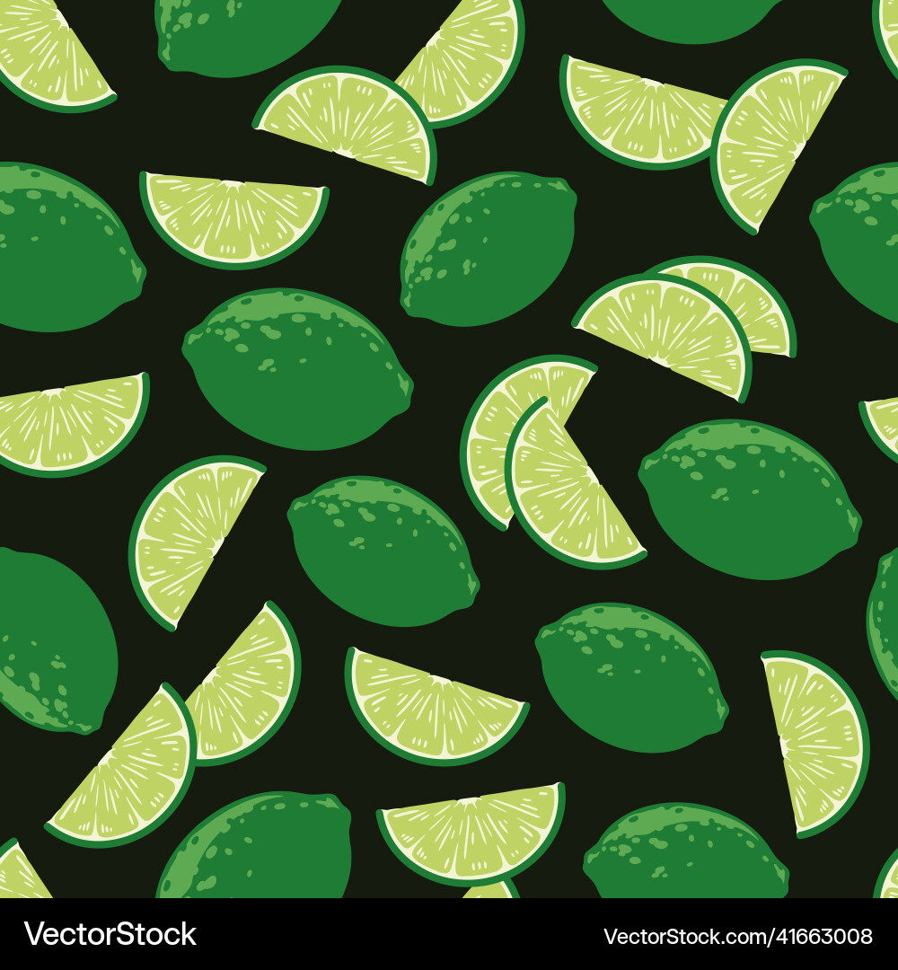 Lime slices on black background vector image