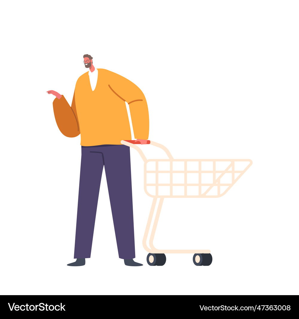 Man pushing a shopping trolley navigating through Man pushing a shopping trolley navigating through vector image