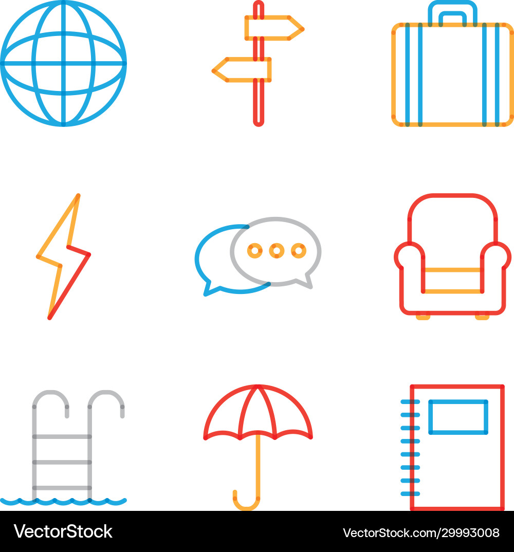 Objects multiply line style icon set design vector image