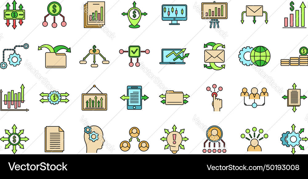 Restructuring refer icons set color line Restructuring refer icons set color line vector image