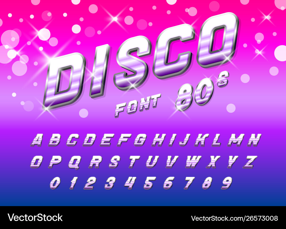Retro 80s Disco Font - Chrome Effect vector image
