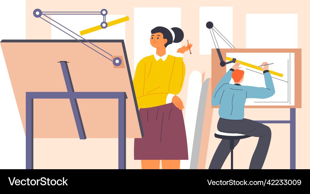 Architect beginner drawing scheme and projects Architect beginner drawing scheme and projects vector image