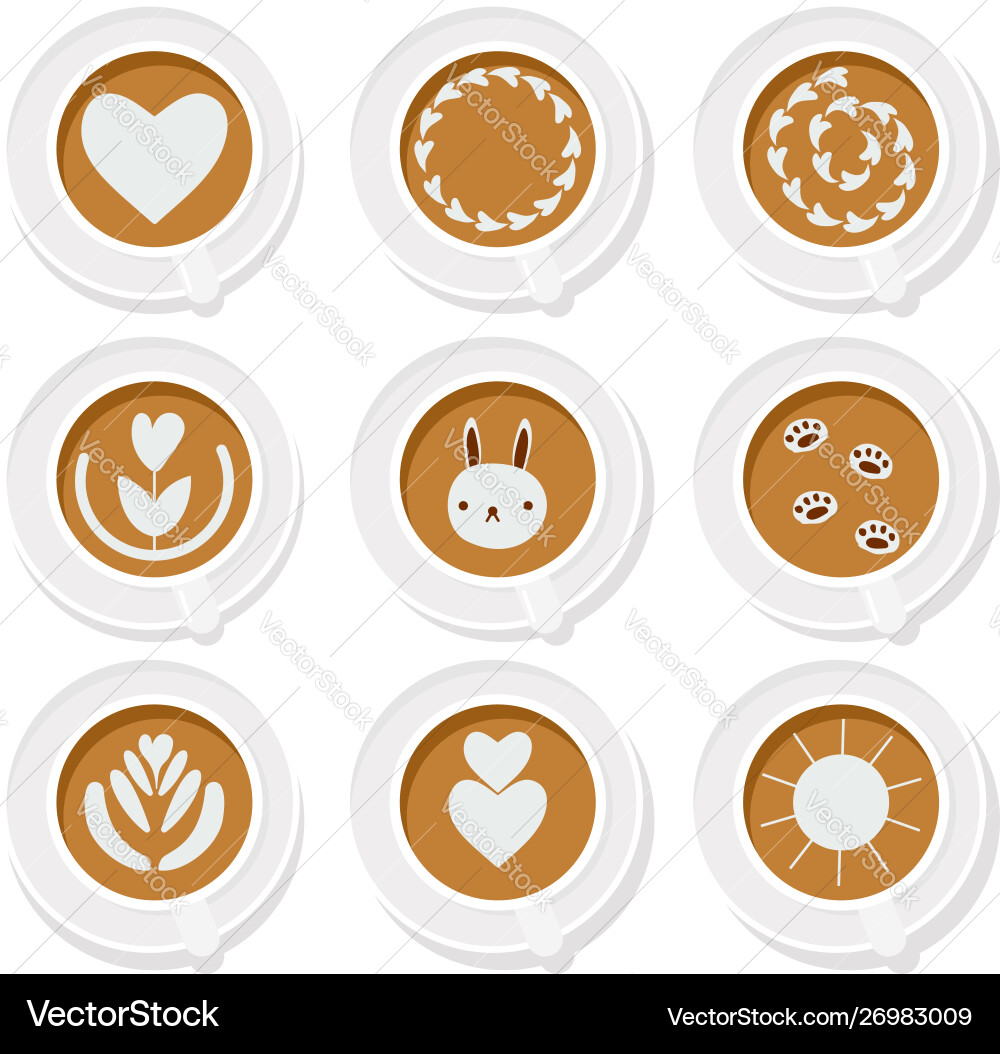 Coffee latte art basic collection flat style eps10 Coffee latte art basic collection flat style eps10 vector image