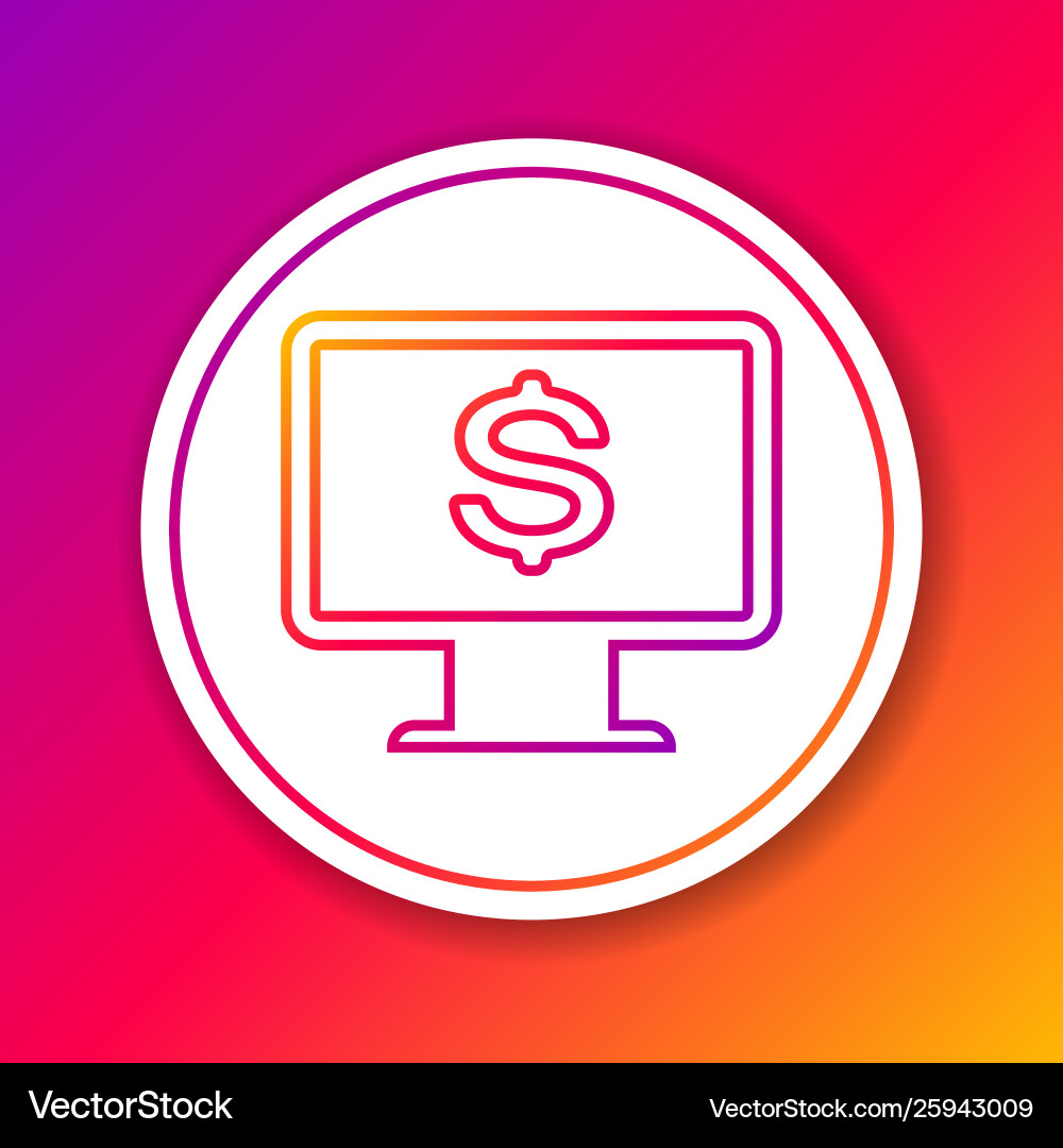 Color computer monitor with dollar line icon Vector Image