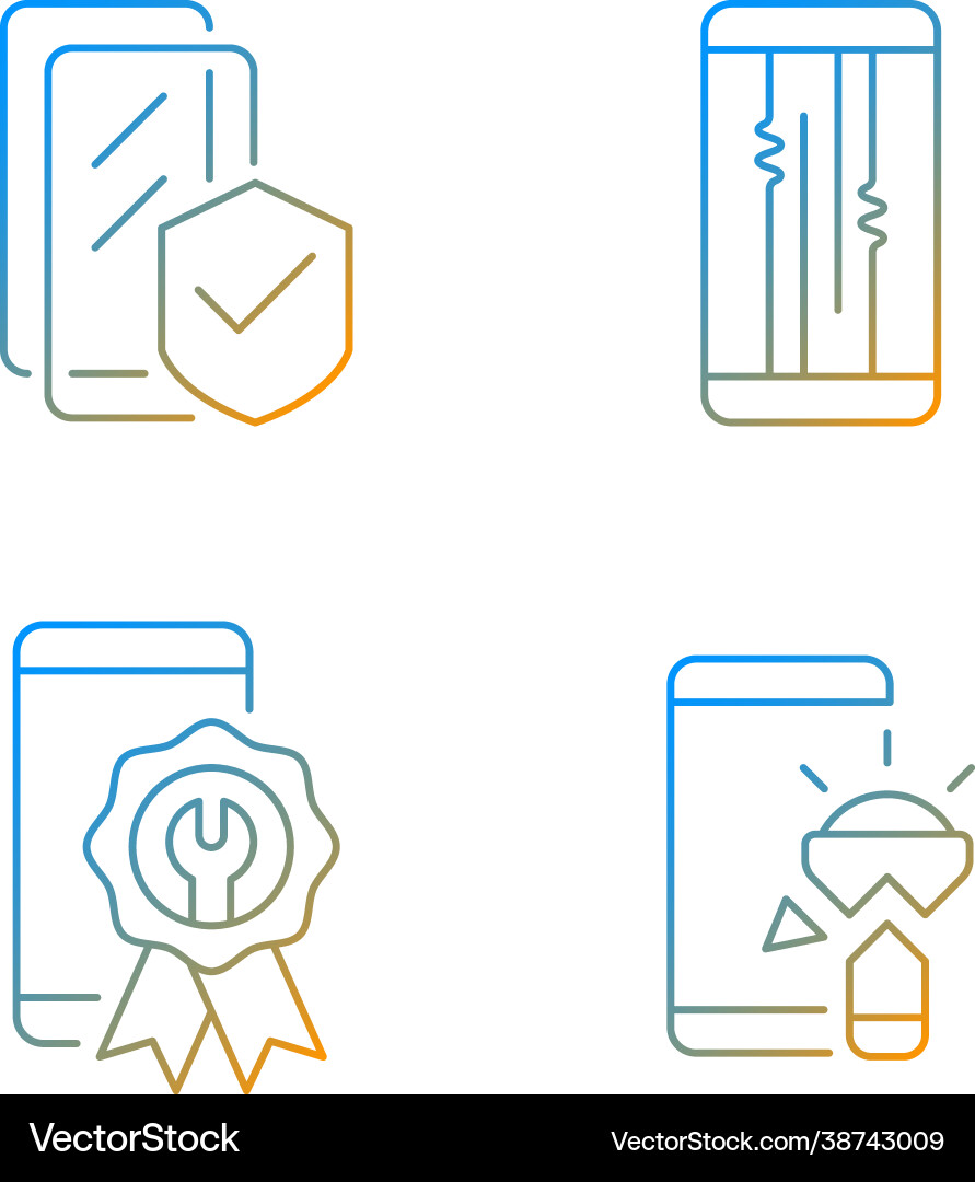 Common phone breakdowns gradient linear icons set Common phone breakdowns gradient linear icons set vector image