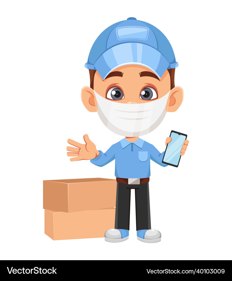 Courier cartoon character funny delivery man Courier cartoon character funny delivery man vector image