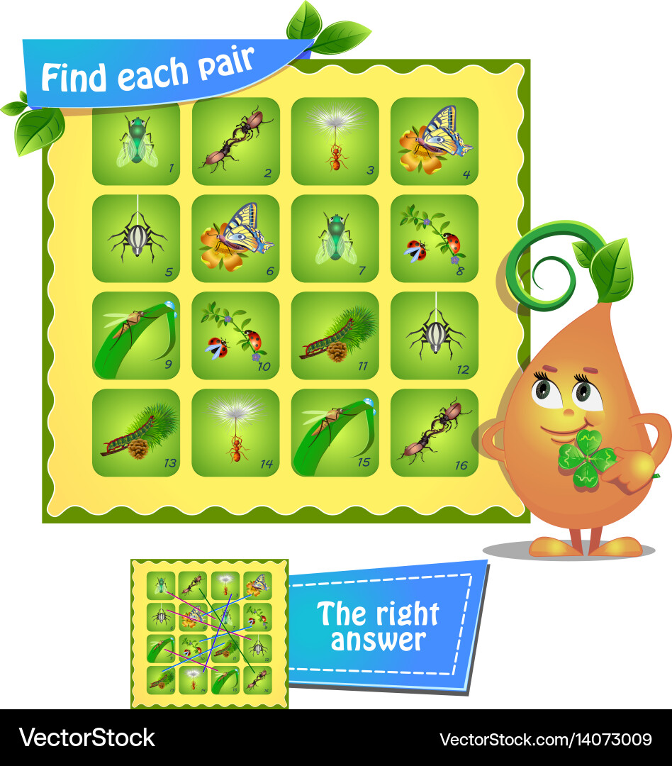 Find Matching Insects Puzzle Game Vector Image
