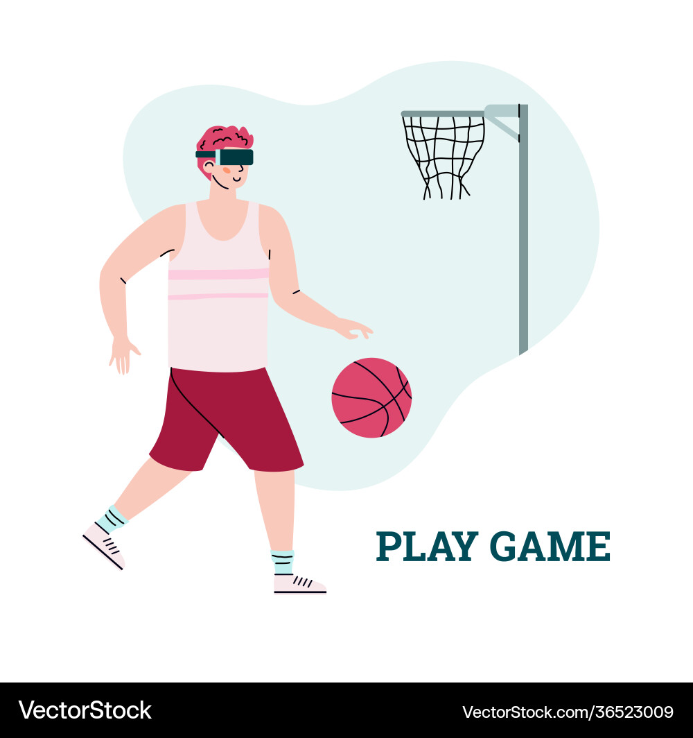 Man play in basketball game virtual augmented Man play in basketball game virtual augmented vector image