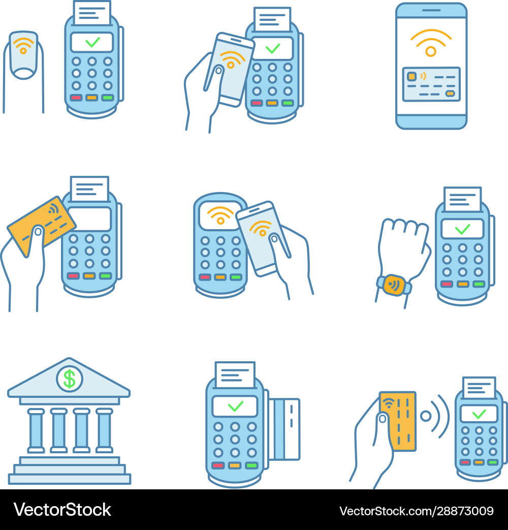 Nfc payment color icons set Vector Image