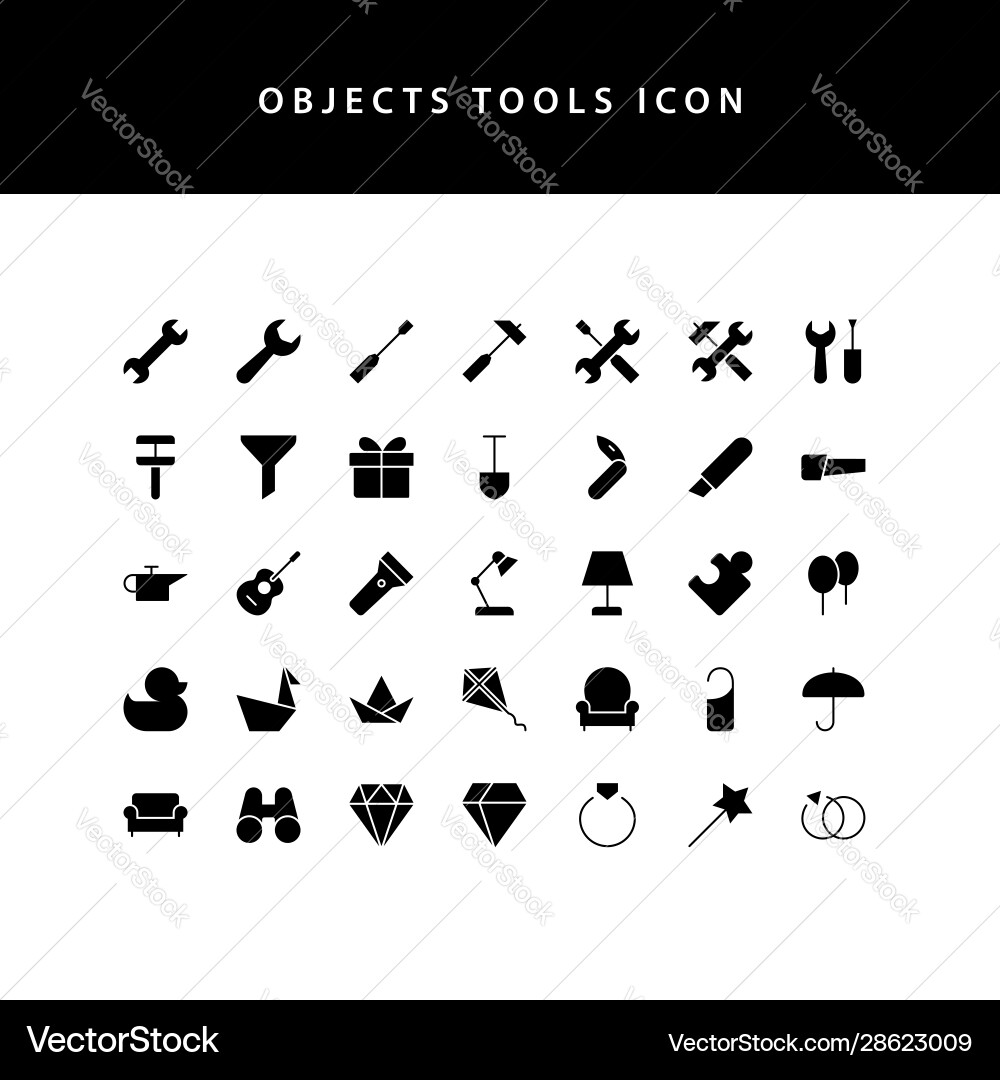 Object tool glyph style icon set Vector Image