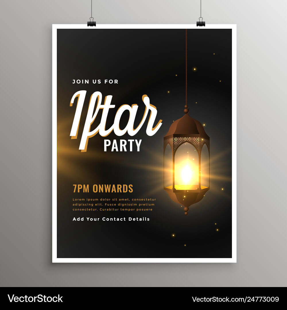 Realistic islamic lamp iftar invitation flyer Realistic islamic lamp iftar invitation flyer vector image