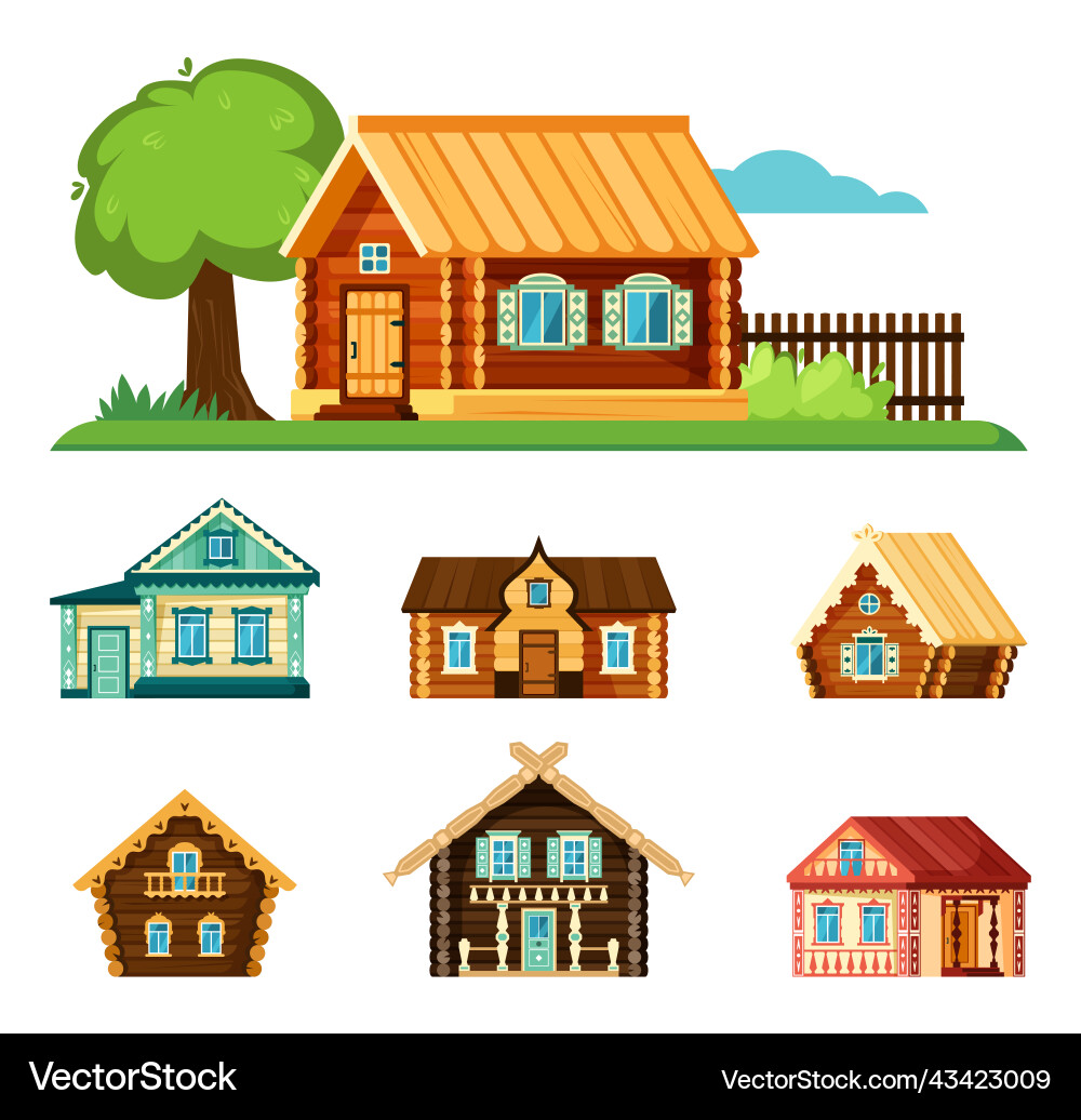Rural russian houses wooden authentic Rural russian houses wooden authentic vector image