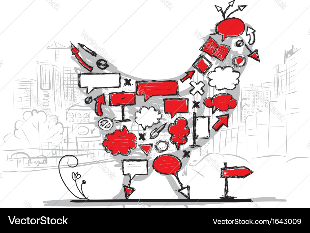Sketch of chicken shape with arrows and frames vector image