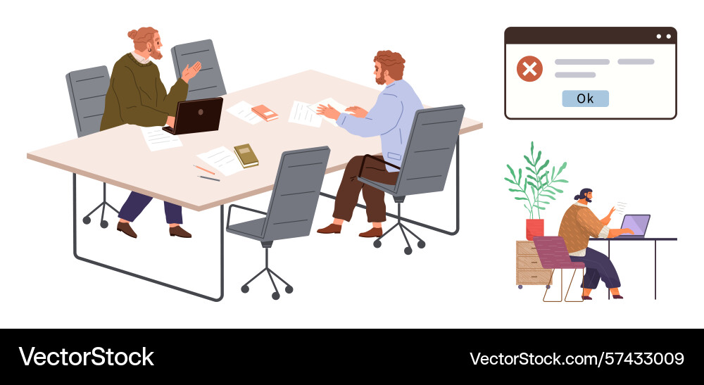 Team discussion with error notification and remote Team discussion with error notification and remote vector image