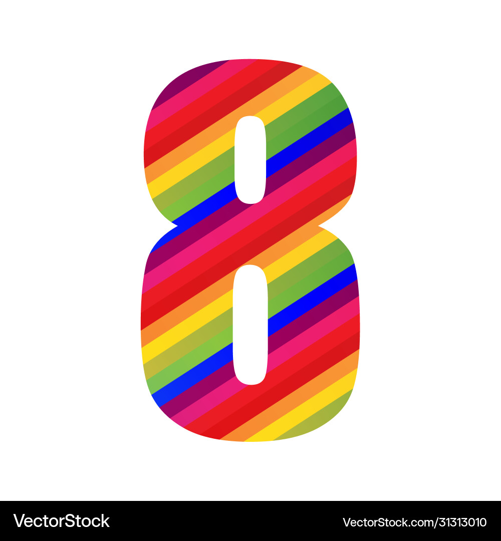 8 number rainbow style numeral digit colorful 8 number rainbow style numeral digit colorful vector image