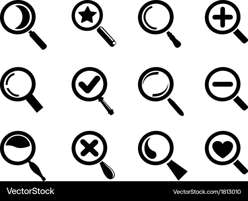 Black Magnifying Glass Icons Vector Image