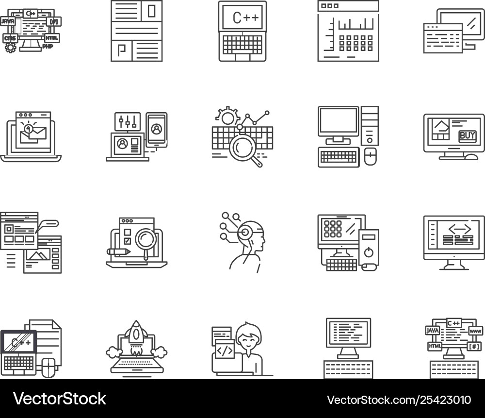 Coding line icons signs set outline Coding line icons signs set outline vector image