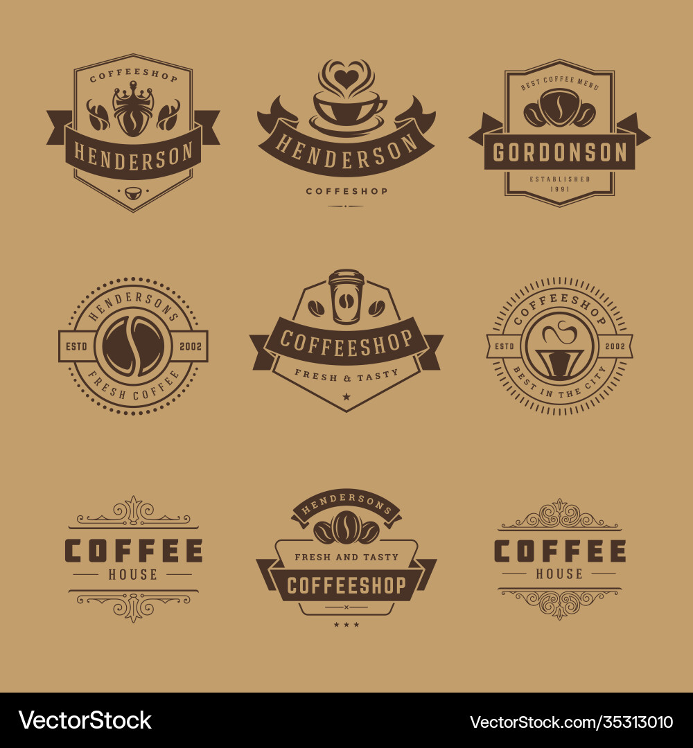 Coffee shop logos design templates set vector image