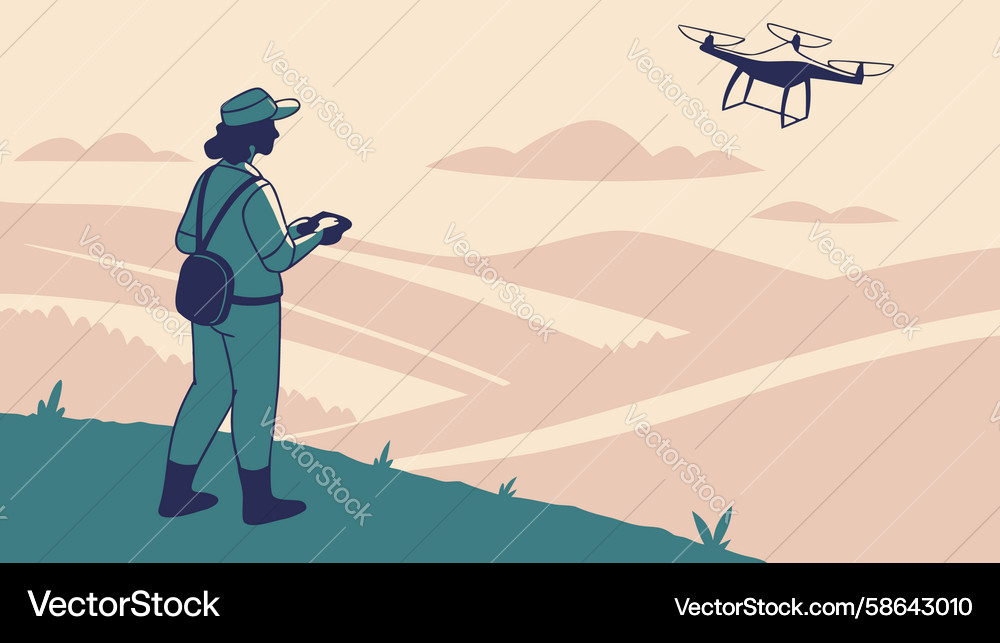 Drone Operator in Open Field Vector Image