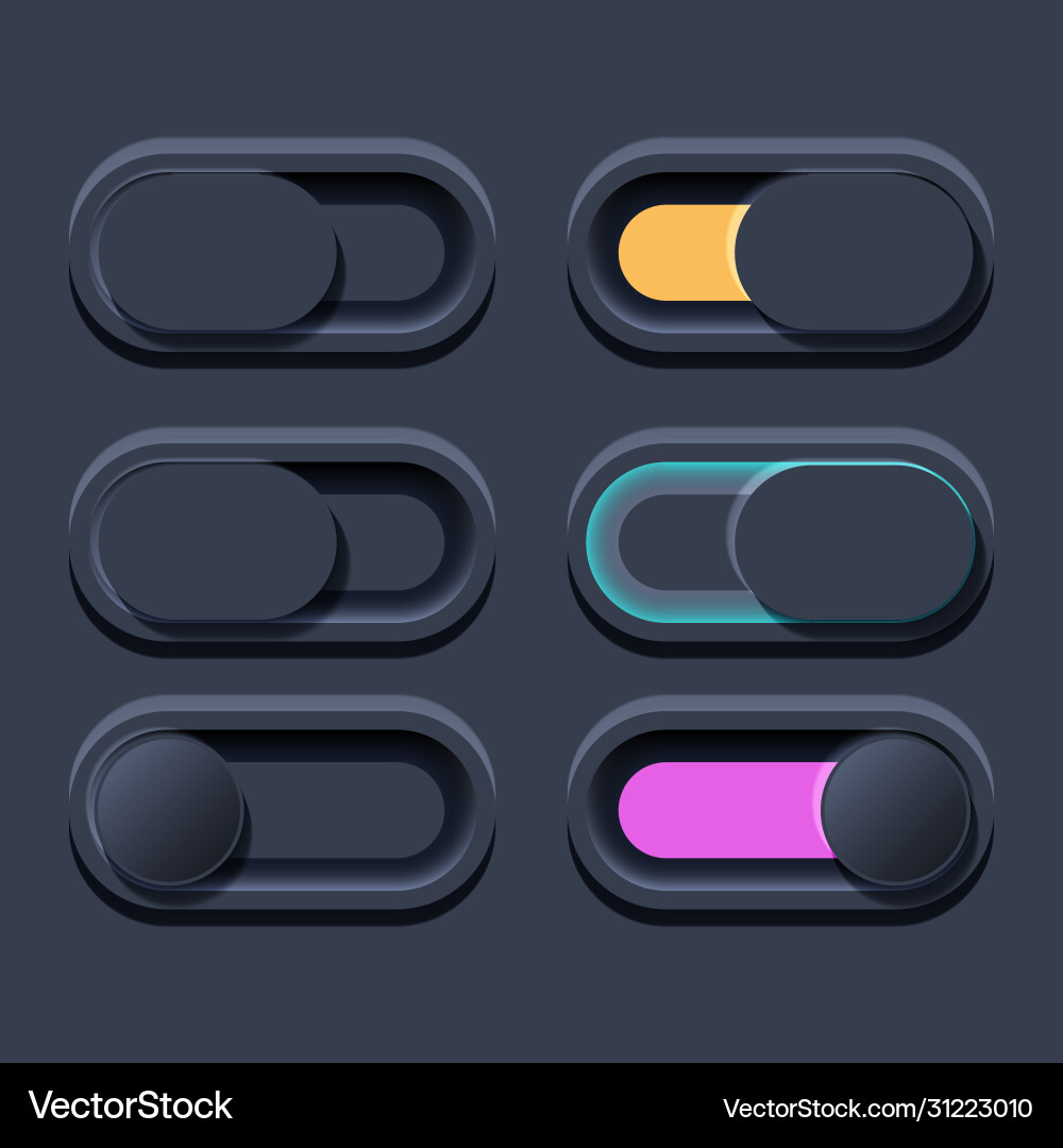 Newmorph ui switch dark set Newmorph ui switch dark set vector image