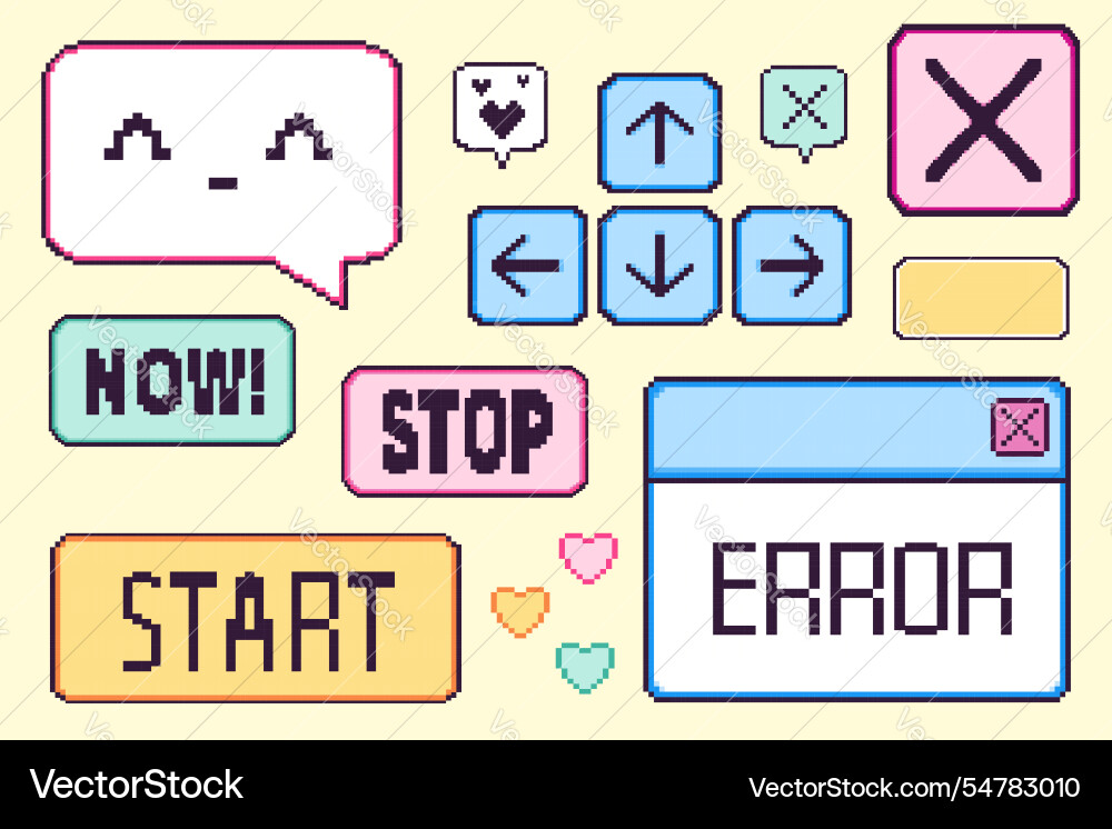 Pixel game interface elements set Pixel game interface elements set Vector Image