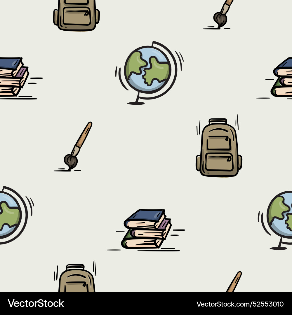 Seamless pattern with globe backpack textbooks Seamless pattern with globe backpack textbooks vector image