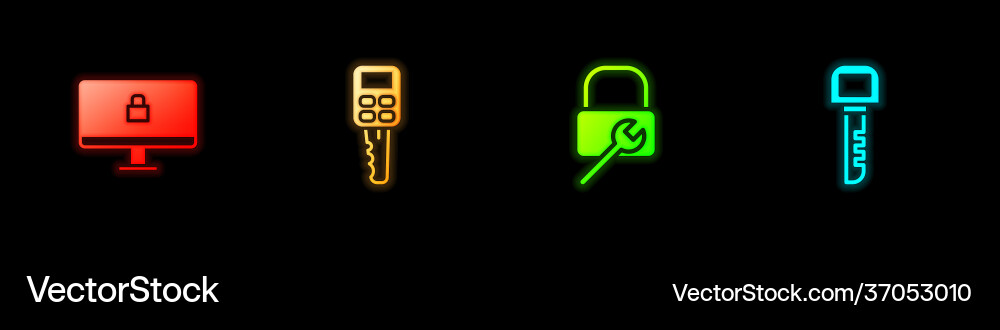 Set lock on computer monitor car key with remote Vector Image