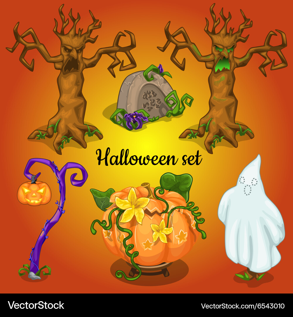 Set of objects and symbols the halloween vector image