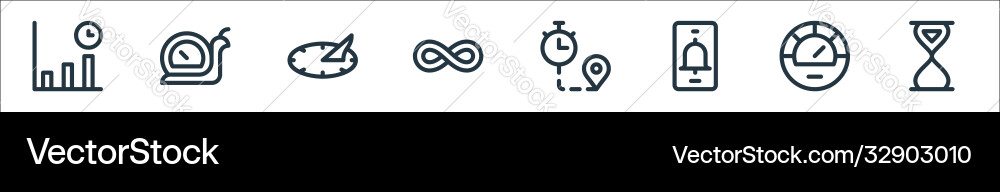 Speedometer and time line icons linear set Speedometer and time line icons linear set vector image