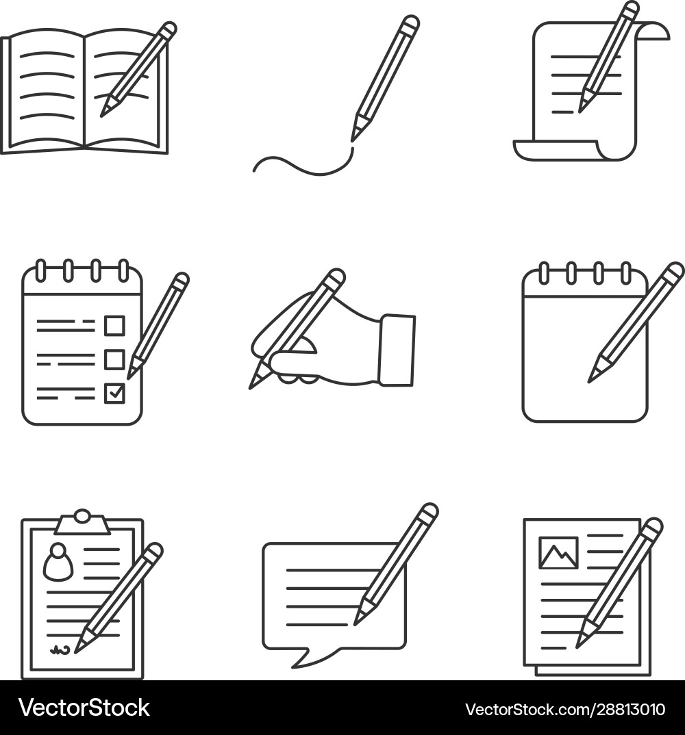 Writing with pencil linear icons set vector image