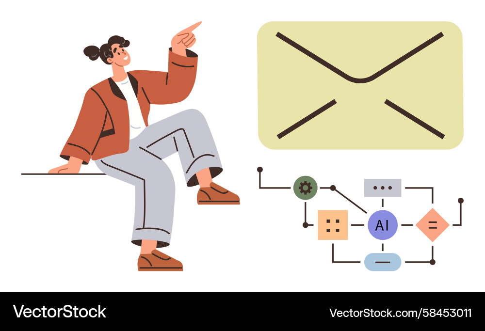 AI Workflow & Email Communication Vector Image
