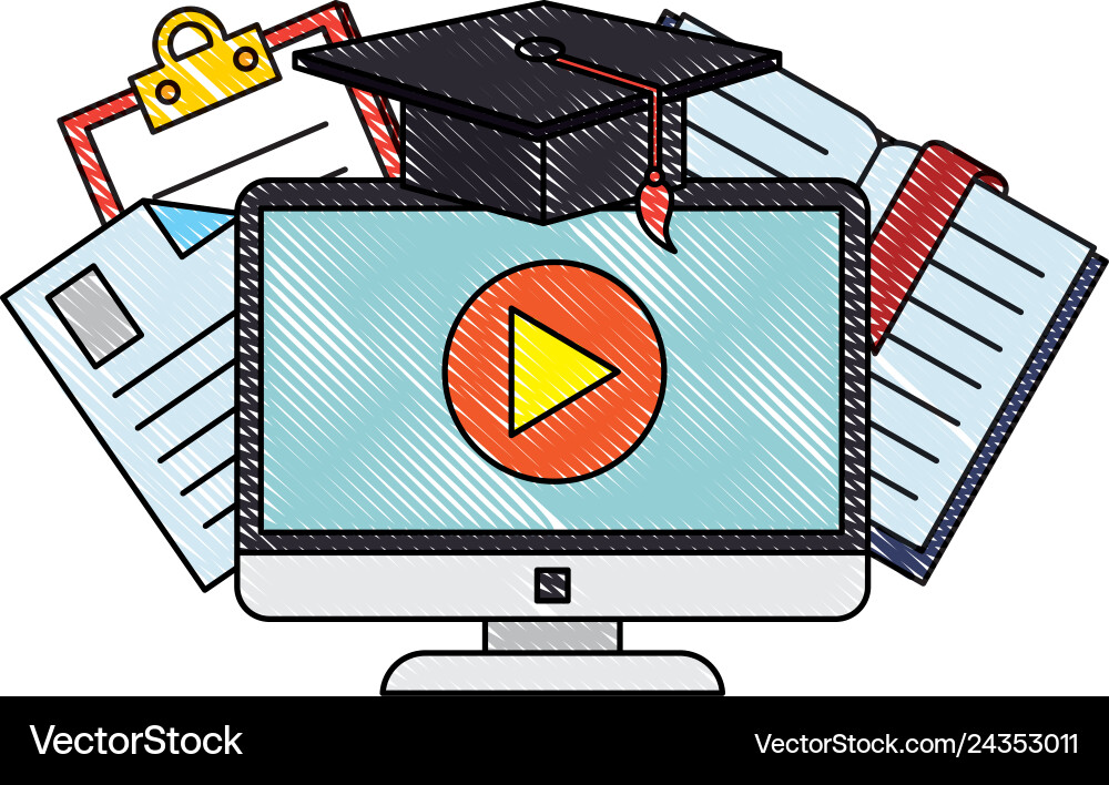 Computer with elearning icons Computer with elearning icons vector image