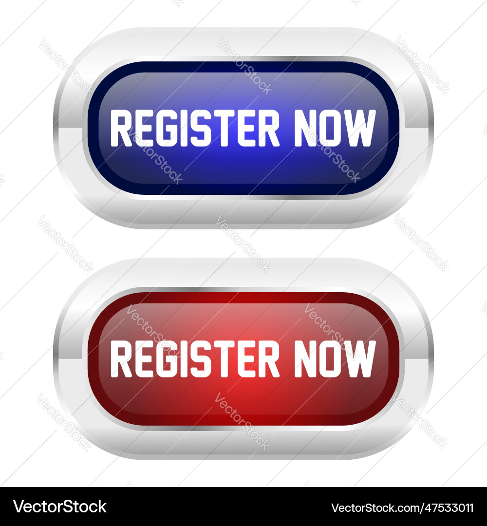 Glossy 3d register now button push badge Glossy 3d register now button push badge vector image