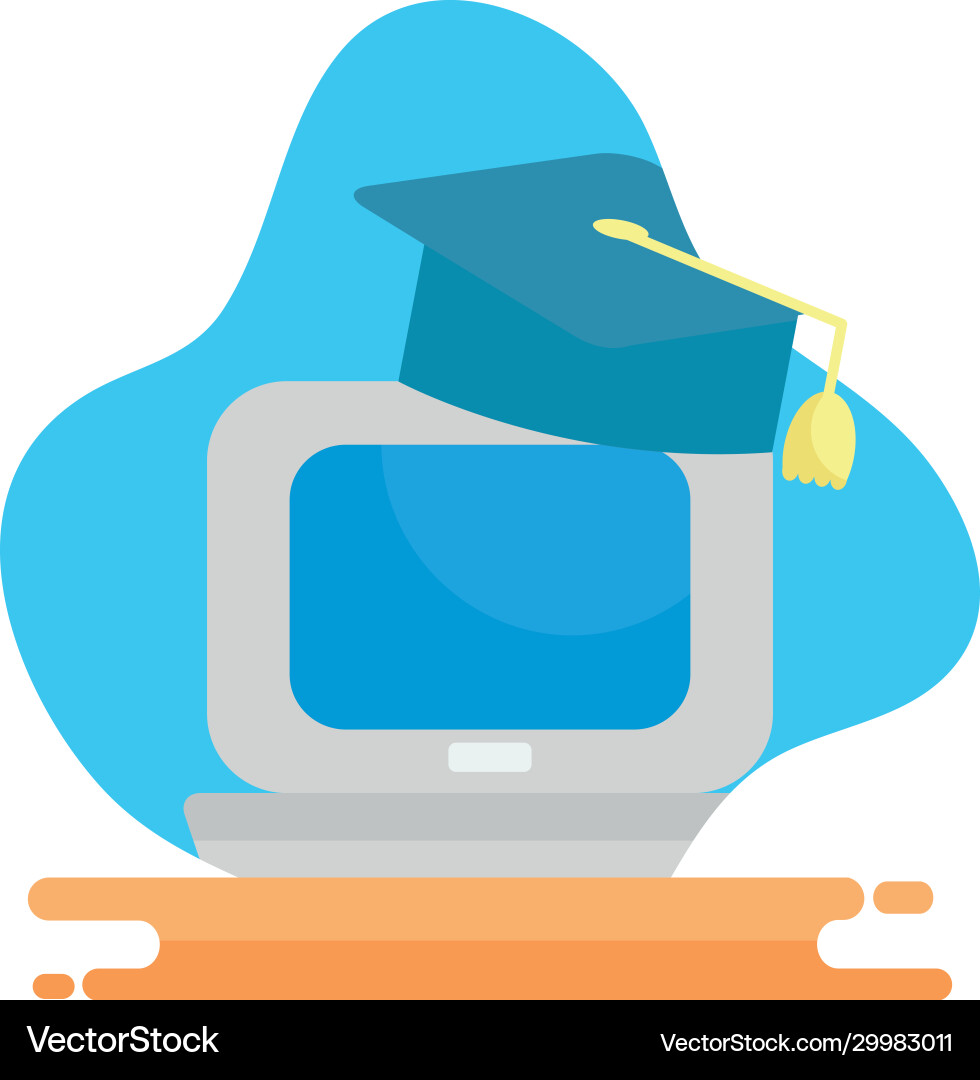 Graduation cap over computer flat block style icon Vector Image