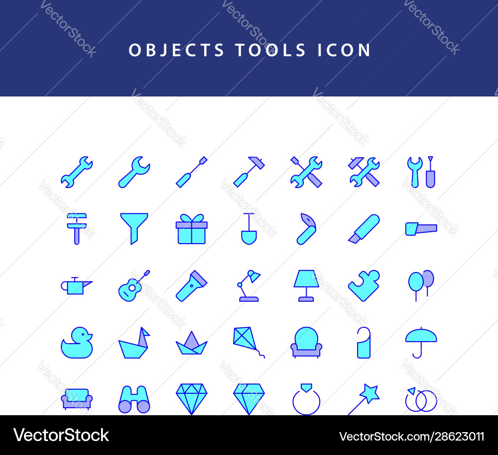 Object tool filled outline icon set Vector Image
