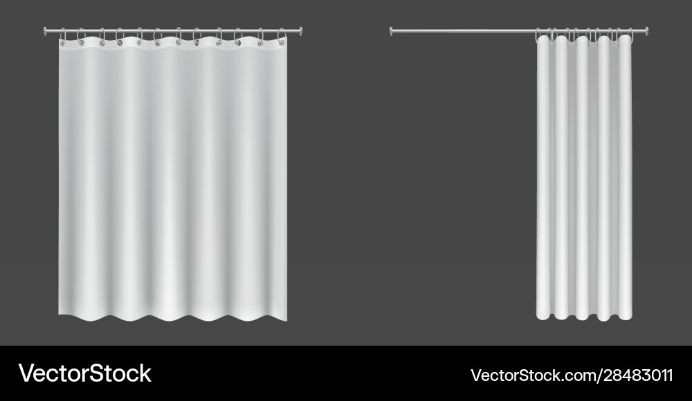 Open and closed white shower curtains Royalty Free Vector