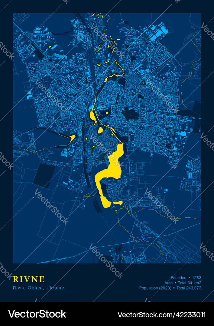 Rivne map poster highly detailed in patriotic Rivne map poster highly detailed in patriotic vector image